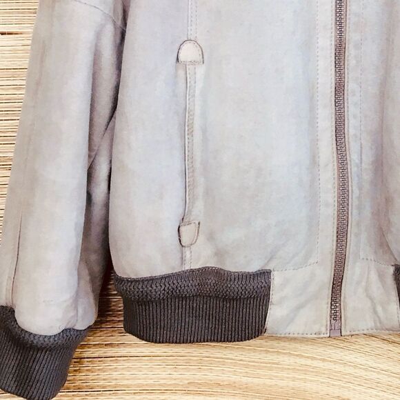100% Gewachsenes Lammfell Suede Shearling Aviator Bomber Jacket Taupe Sz 50-US M - Picture 9 of 12